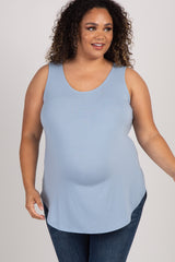 Light Blue Sleeveless Maternity Plus Tank Top