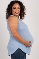 Light Blue Sleeveless Maternity Plus Tank Top
