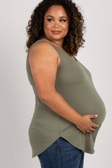 Light Olive Sleeveless Maternity Plus Tank Top