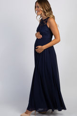 PinkBlush Navy Blue Crochet Sweetheart Maternity Evening Gown