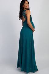 Teal Green Crochet Sweetheart Maternity Evening Gown