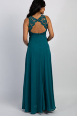 Teal Green Crochet Sweetheart Maternity Evening Gown