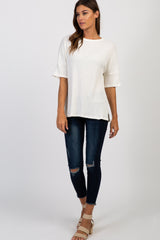 Ivory Solid Ribbed Short Sleeve Top