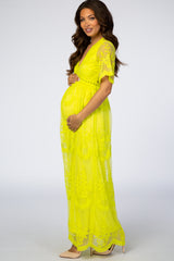 PinkBlush Neon Lime Lace Mesh Overlay Maternity Maxi Dress
