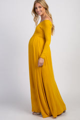 PinkBlush Yellow Solid Off Shoulder Maternity Maxi Dress