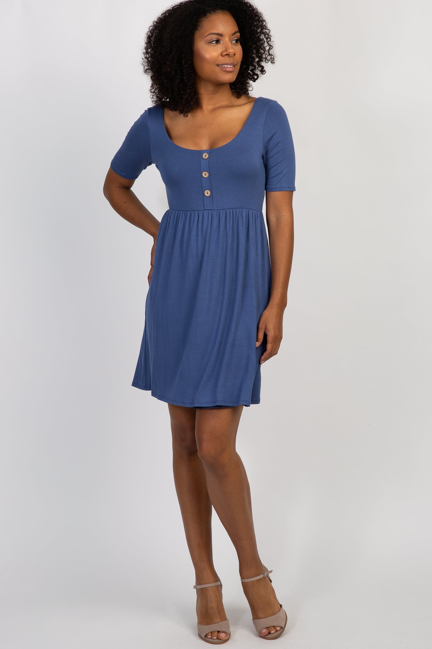 PinkBlush Navy Solid Button Front Maternity Dress