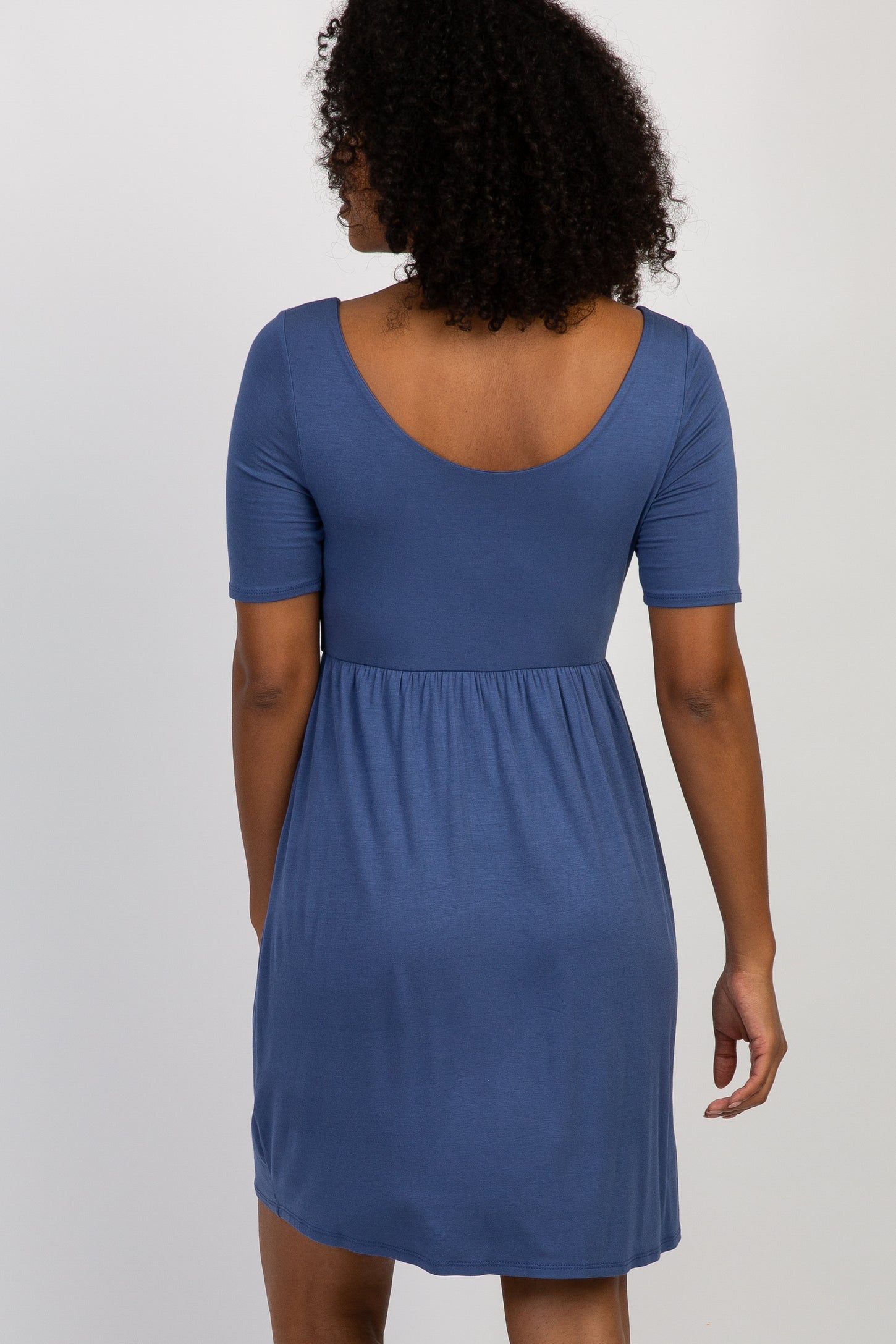PinkBlush Blue Solid Button Front Dress