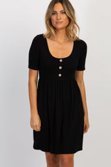 PinkBlush Black Solid Button Front Dress