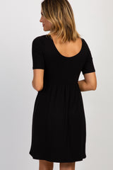 PinkBlush Black Solid Button Front Dress