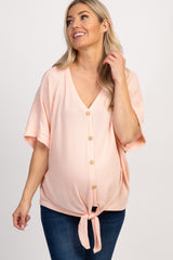 PinkBlush Light Pink Waffle Knit Button Tie Maternity Top