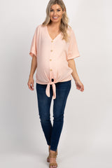 PinkBlush Light Pink Waffle Knit Button Tie Maternity Top
