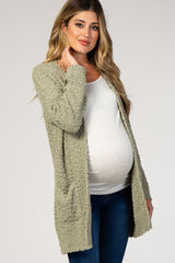 Light Olive Popcorn Knit Maternity Cardigan