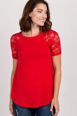 Red Lace Short Sleeve Top