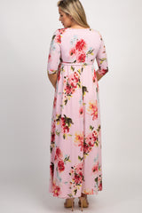 PinkBlush Pink Abstract Floral Sash Tie Maternity/Nursing Maxi Dress