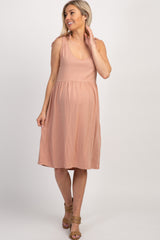 PinkBlush Rust Linen Tie Strap Maternity Dress