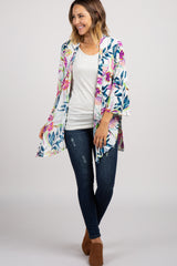 Multi-Color Floral 3/4 Bell Sleeve Cover Up
