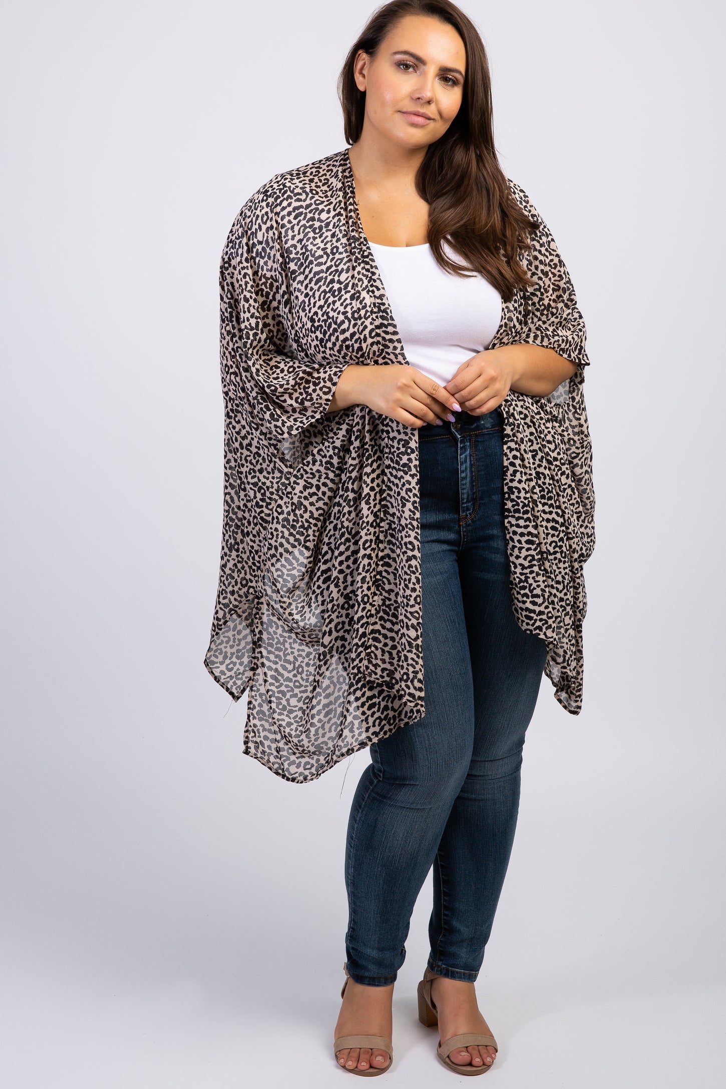 Mocha Leopard Print Chiffon Plus Cover Up