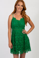 Green Lace Sleeveless Skater Dress