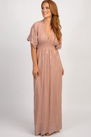Mauve Floral Embroidered Maxi Dress