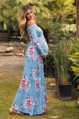 PinkBlush Light Blue Floral Off Shoulder Maternity Maxi Dress