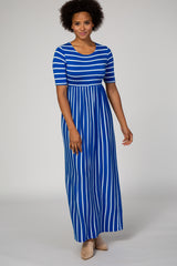 Royal Blue Striped Half Sleeve Maxi Dress
