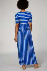 Royal Blue Striped Half Sleeve Maxi Dress