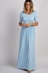 PinkBlush Light Blue Striped Half Sleeve Maxi Dress