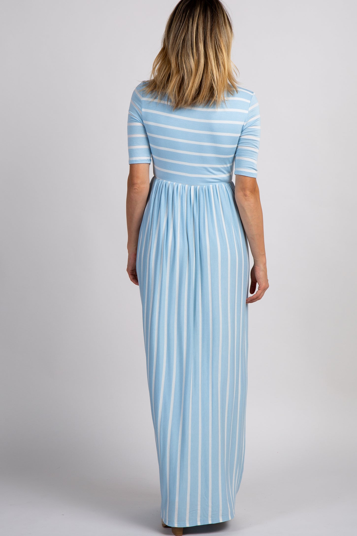 PinkBlush Light Blue Striped Half Sleeve Maxi Dress