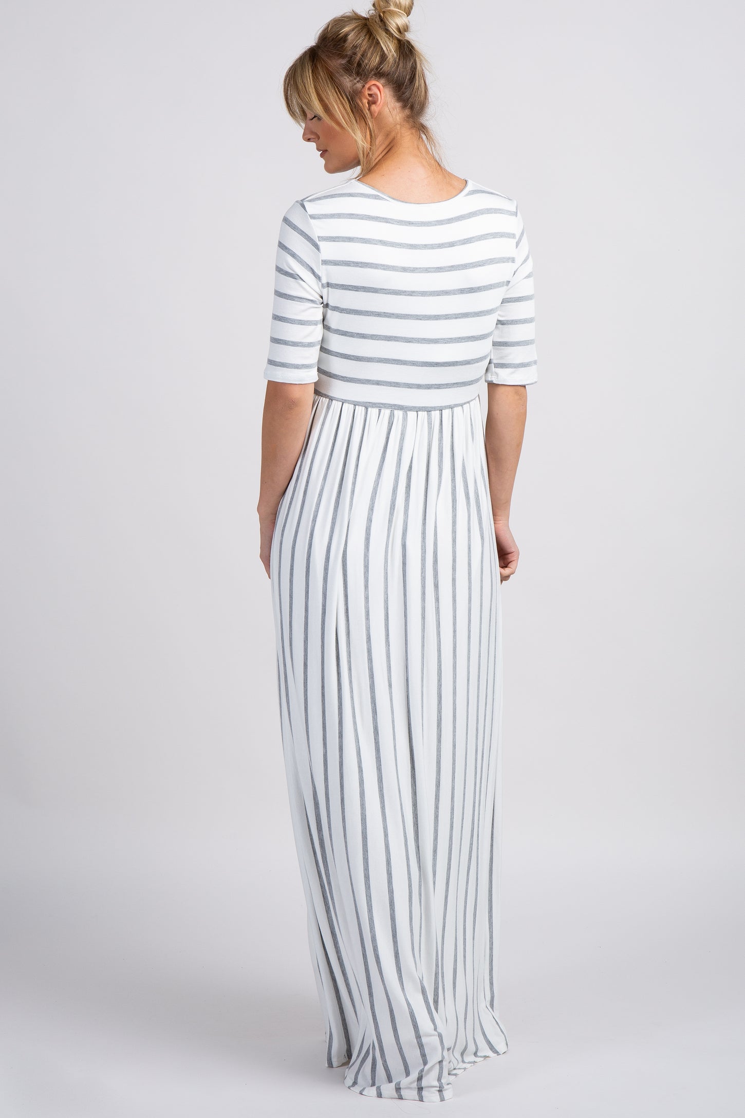 PinkBlush Heather Grey Striped Half Sleeve Maxi Dress