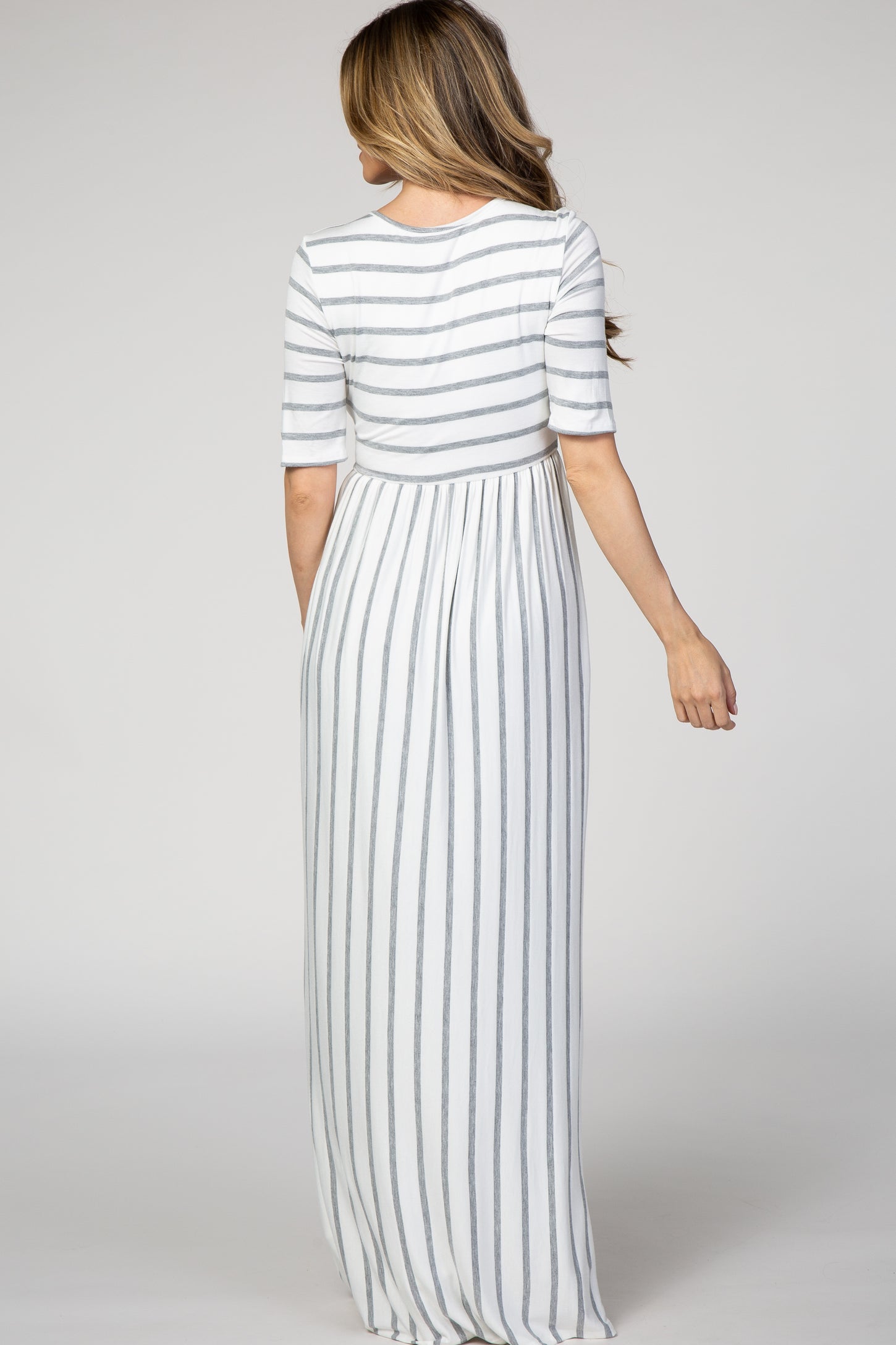 PinkBlush Heather Grey Striped Half Sleeve Maxi Dress