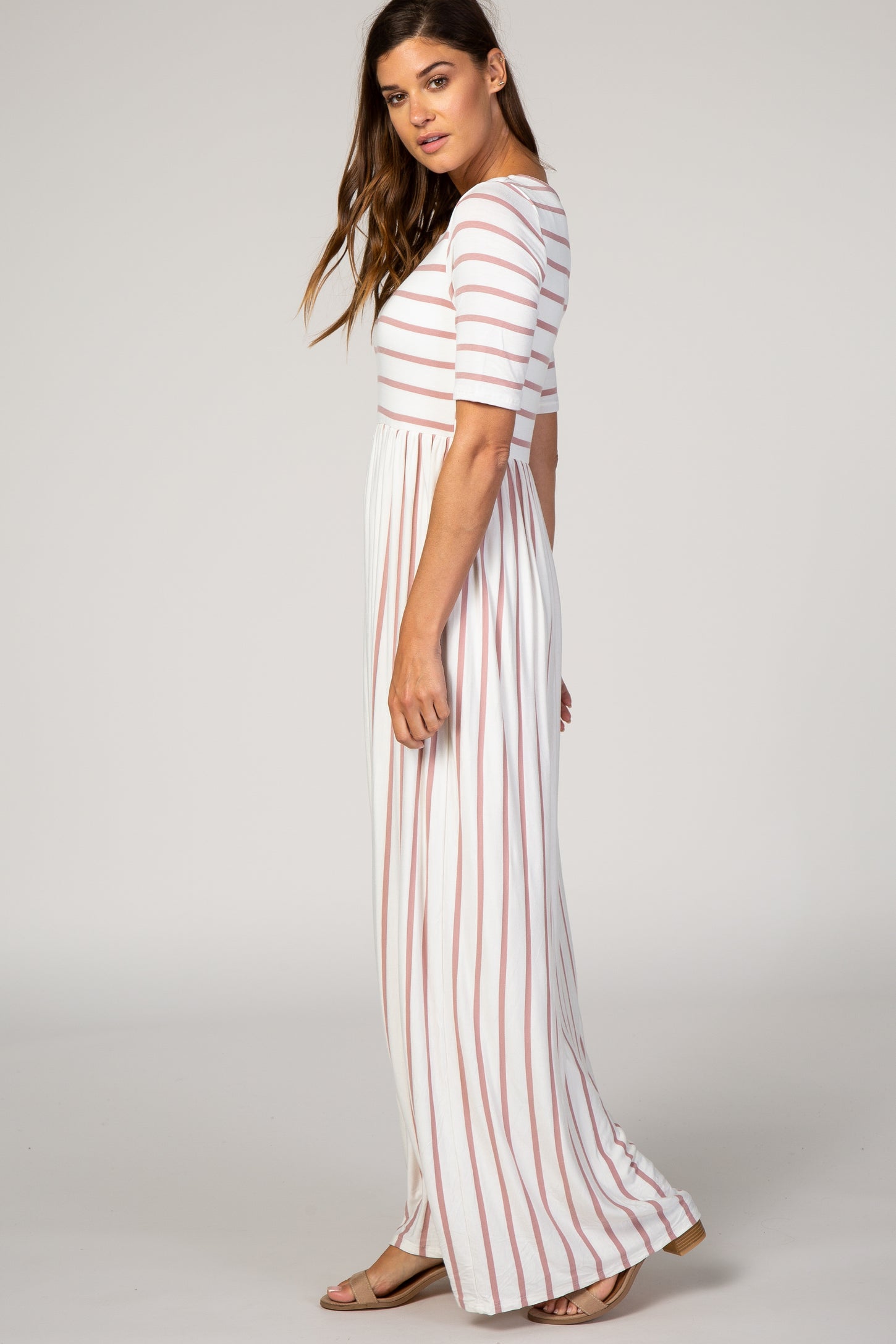 PinkBlush Mauve Striped Half Sleeve Maxi Dress