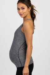 PinkBlush Charcoal Heathered Crisscross Back Fitted Maternity Active Top