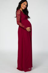 PinkBlush Burgundy Lace Crochet Open Back Maternity Photoshoot Gown/Dress