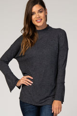 Charcoal Mock Neck Flare Sleeve Maternity Top
