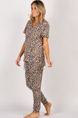 PinkBlush Camel Leopard Print Pocket Front Pajama Set