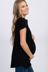 Black Crochet Tassel Trim Maternity Top