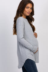 Heather Grey Long Sleeve Ribbed Maternity Top
