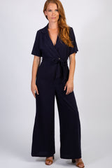 Navy Short Sleeve Collared Utility Jumpsuit