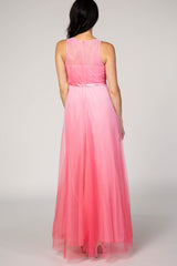 Pink Tulle Ombre Mesh Evening Gown