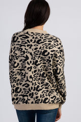 Black Leopard Knit Puff Sleeve Sweater