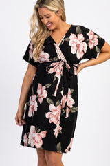 PinkBlush Black Floral Dolman Sash Tie Maternity Wrap Dress