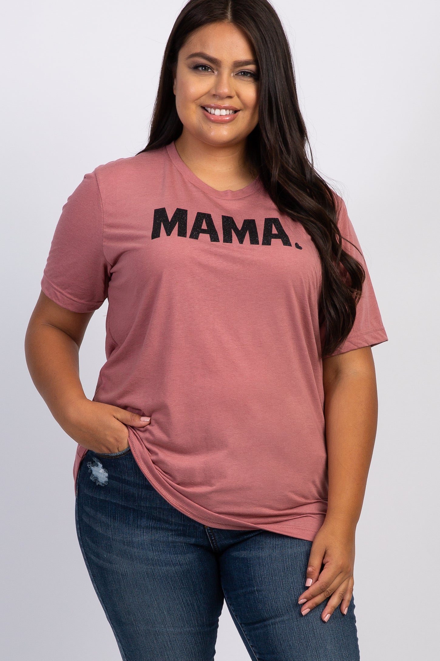 Mauve Mama Glitter Graphic Plus Maternity Top