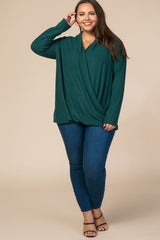 PinkBlush Forest Green Draped Knit Plus Wrap Top