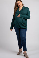 PinkBlush Forest Green Draped Knit Plus Maternity Wrap Top