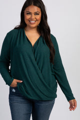 PinkBlush Forest Green Draped Knit Plus Wrap Top