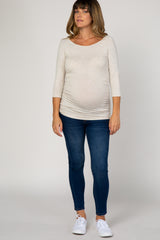 PinkBlush Beige Basic Ruched Fitted Maternity Top