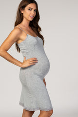 Heather Grey Lace Trim Maternity Sleep Dress