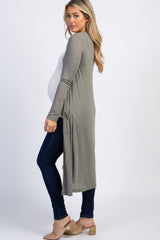 Olive Ribbed Maternity Duster Cardigan