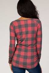 PinkBlush Red Plaid Knit Ruched Maternity Top