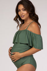 PinkBlush Olive Ruffle Trim Ruched One-Piece Maternity Swimsuit